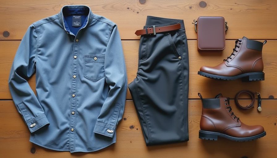 Classic versatile Midwestern men's outfit flat lay